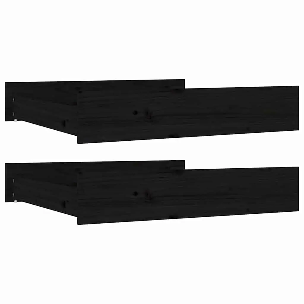 Under Bed Storage Drawers 2 pcs Black Solid Pine Wood with Wheels