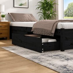 Under Bed Storage Drawers - 4 pcs in Black Solid Pine Wood
