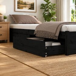 Under Bed Storage Drawers - Black Pine Wood, Set of 4