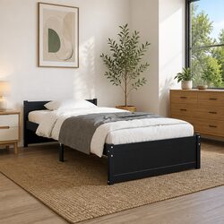 Single Bed Frame in Black Solid Pine Wood 90x190 cm