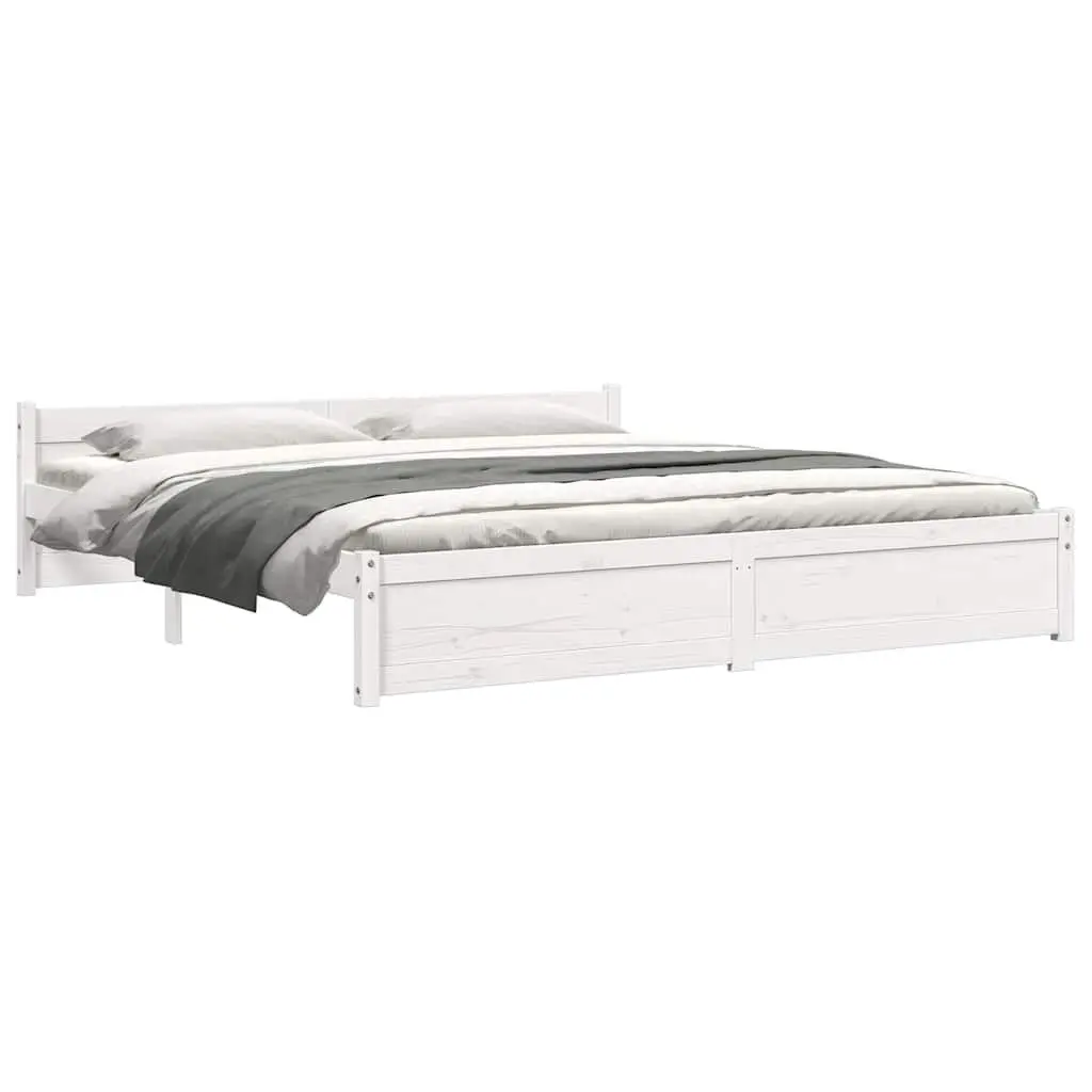 King Bed Frame Solid Wood Slatted Base White 183x203cm Modern Bedroom Furniture