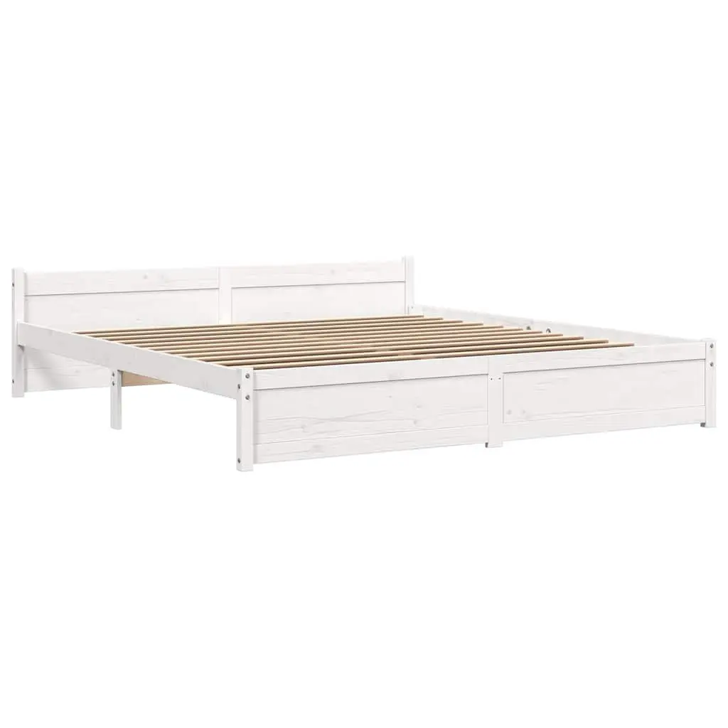 King Bed Frame Solid Wood Slatted Base White 183x203cm Modern Bedroom Furniture