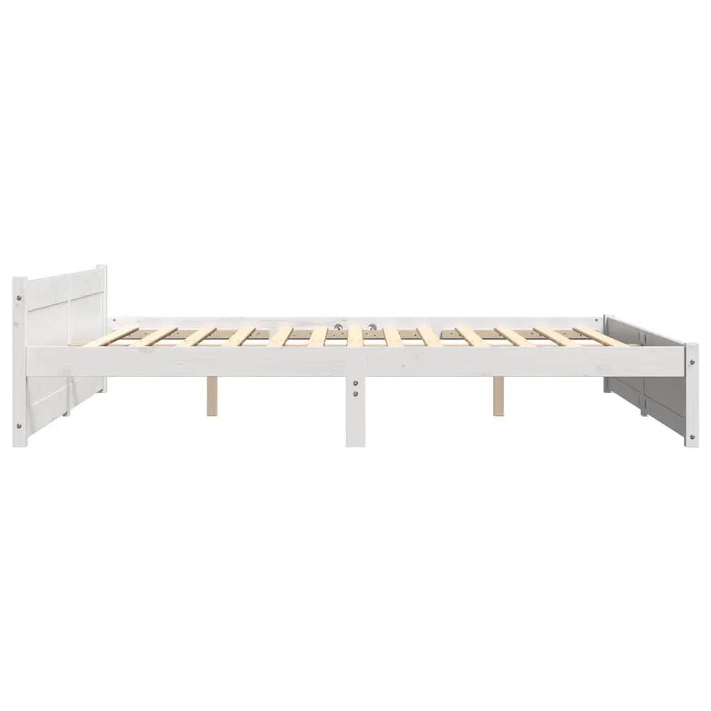 King Bed Frame Solid Wood Slatted Base White 183x203cm Modern Bedroom Furniture