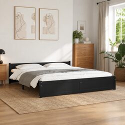 Black King Bed Frame 183x203cm Solid Pine Construction