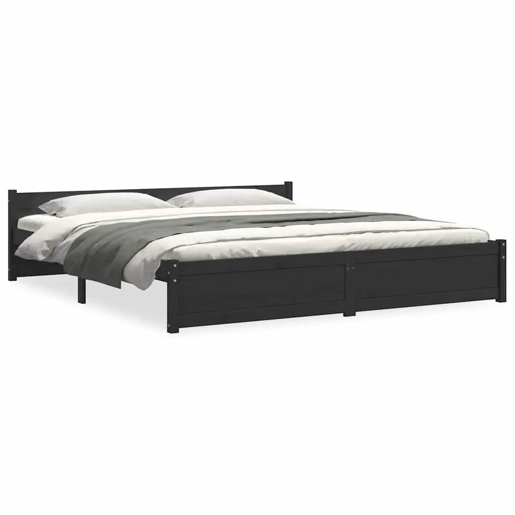 Bed Frame Solid Wood King Size 183x203cm Black