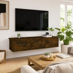 Wall-Mounted Cabinet with 3 Drawers in Brown Finish