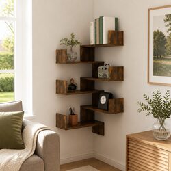 Set of 2 Brown Wall Corner Shelves, 40x40x50 cm