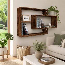 Wall Shelf with 3 Open Compartments in Brown