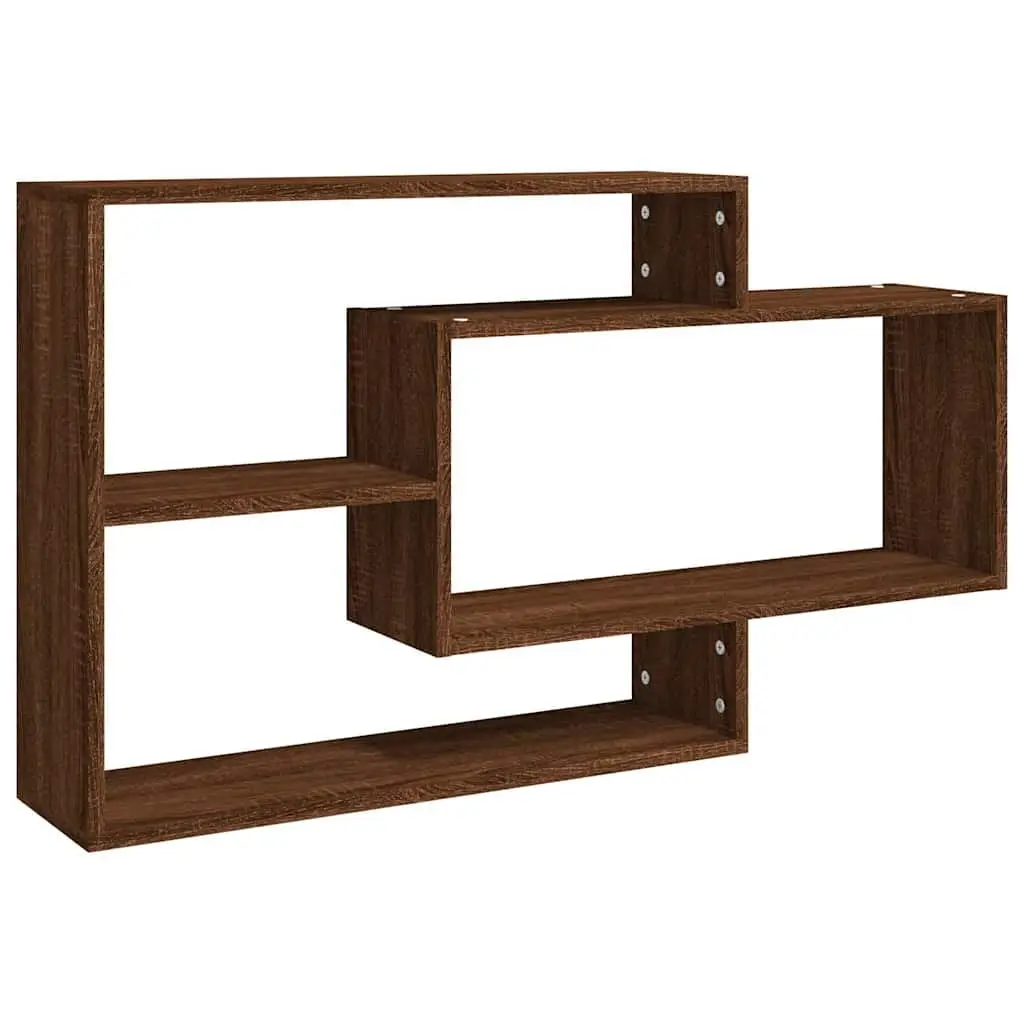 Wall Shelf Open Storage 3 Compartments Brown Oak