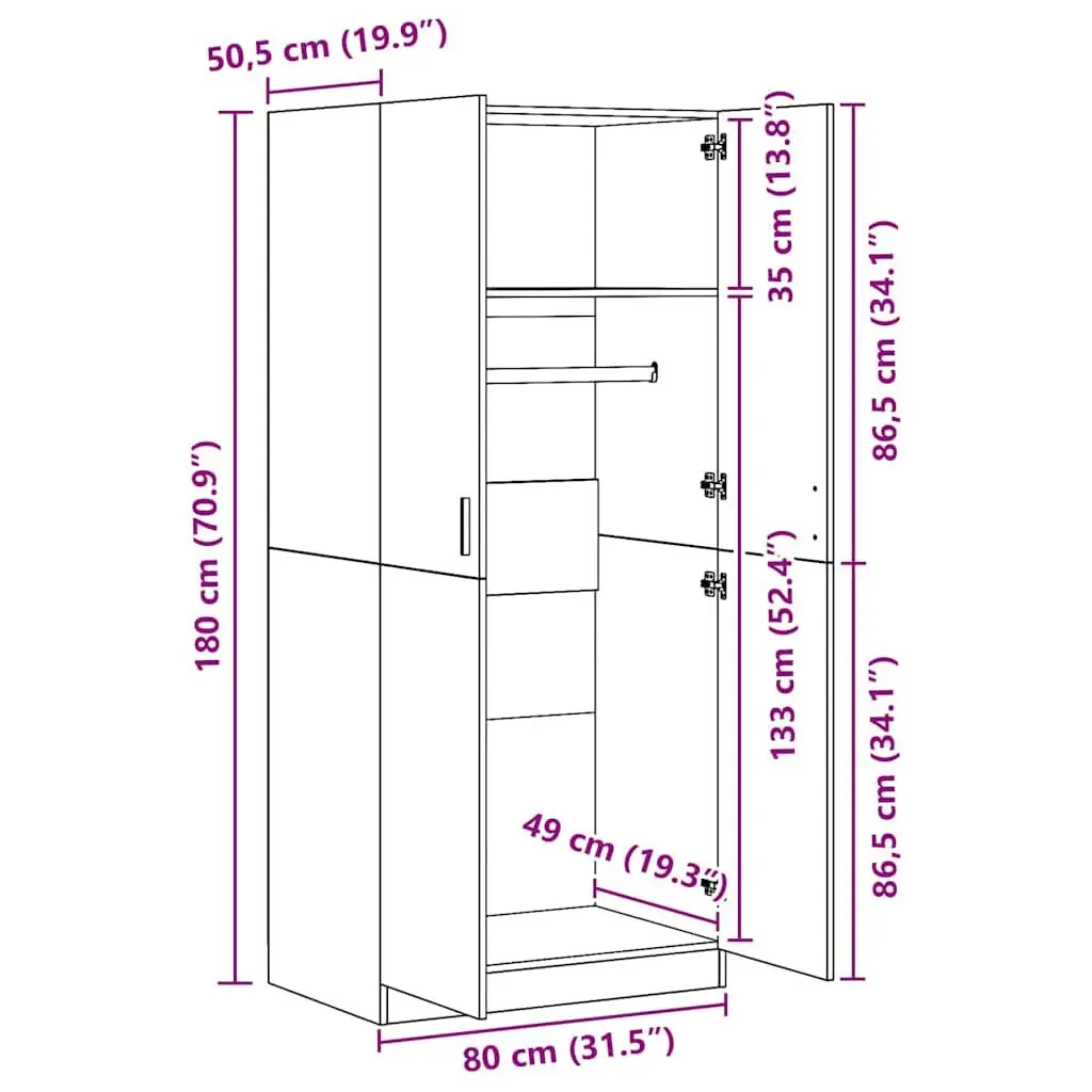 Wardrobe Storage Cabinet Engineered Wood 80x52x180 cm Smoked Oak