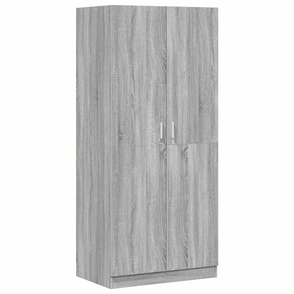 Wardrobe Grey 80x52x180 cm Storage Cabinet with Hanging Rod and Doors