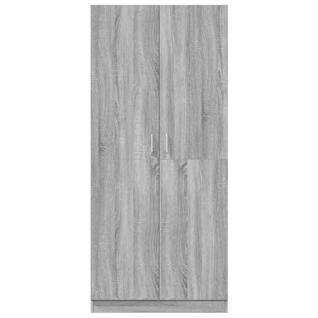 Wardrobe Grey 80x52x180 cm Storage Cabinet with Hanging Rod and Doors
