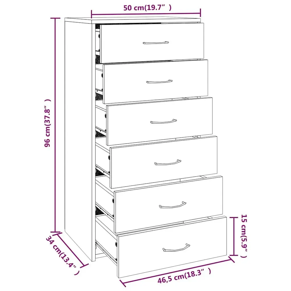 Sideboard with 6 Drawers Grey Storage Cabinet Cupboard Engineered Wood Furniture