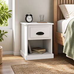 White Engineered Wood Bedside Cabinet with Storage