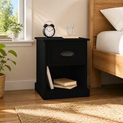 Set of 2 Black Bedside Cabinets, Engineered Wood 39x39x47.5 cm