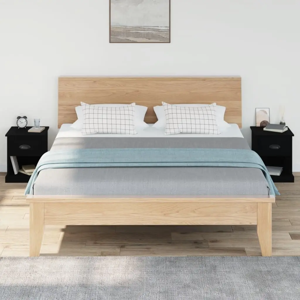 Bedside Cabinets Multifunctional 39x39x47.5 cm Black 2 Piece Engineered Wood Nightstand Storage