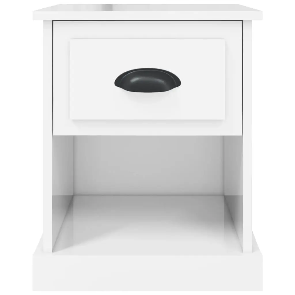 Bedside Cabinet Multifunctional 39x39x47.5cm White High Gloss Engineered Wood Nightstand Storage Table