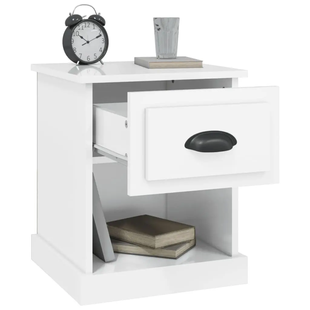Bedside Cabinet Multifunctional 39x39x47.5cm White High Gloss Engineered Wood Nightstand Storage Table