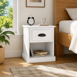 Pair of White High Gloss Nightstands with Drawer and Compartment