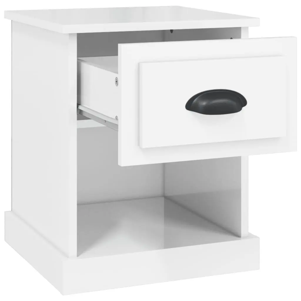 White High Gloss Bedside Cabinets Set of 2 Storage Nightstand with Drawer and Open Compartment