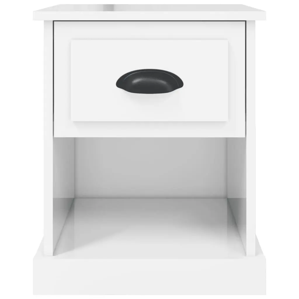 White High Gloss Bedside Cabinets Set of 2 Storage Nightstand with Drawer and Open Compartment