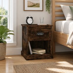 2 pcs Brown Nightstands with Storage Drawer and Compartment