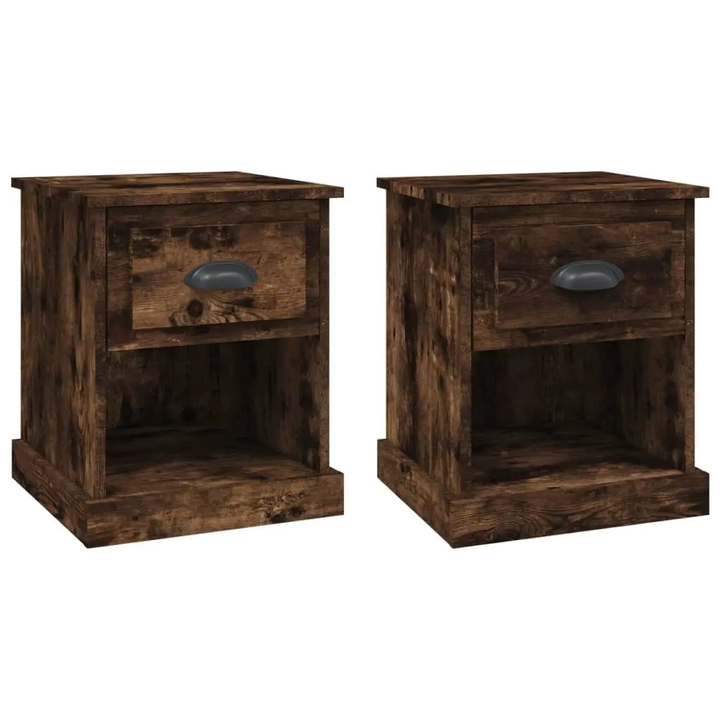 Bedside Tables Multifunctional Storage 2 Piece Smoked Oak