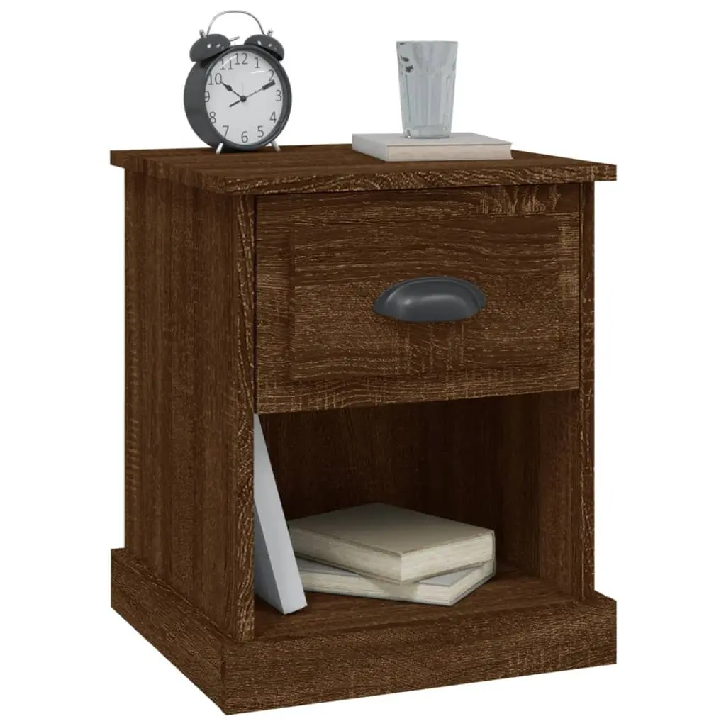 Bedside Tables 2 Piece Engineered Wood Brown Spacious Size 39x39x47.5 cm Nightstand with Drawer and Open Compartment