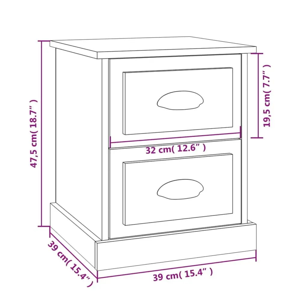 Bedside Cabinet Multifunctional Feature 39x39x47.5cm Black