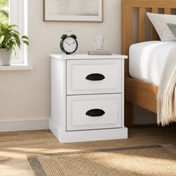 Engineered Wood White Nightstand with 2 Drawers