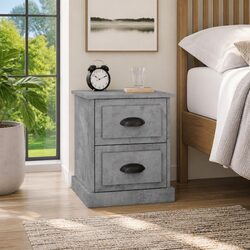 2-Drawer Bedside Cabinet Grey 39x39x47.5 cm Engineered Wood