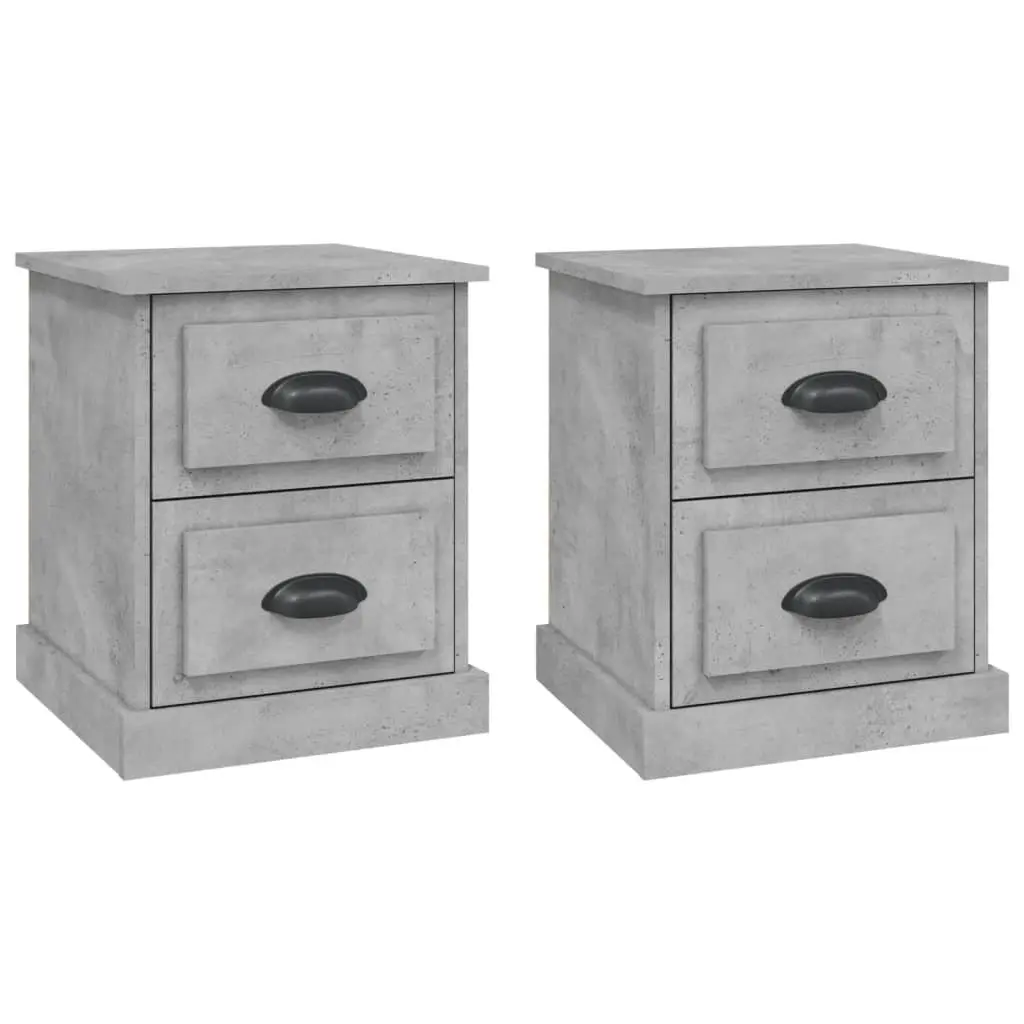 Bedside Cabinet Grey 39x39x47.5 cm 2 Drawer Engineered Wood Nightstand Storage