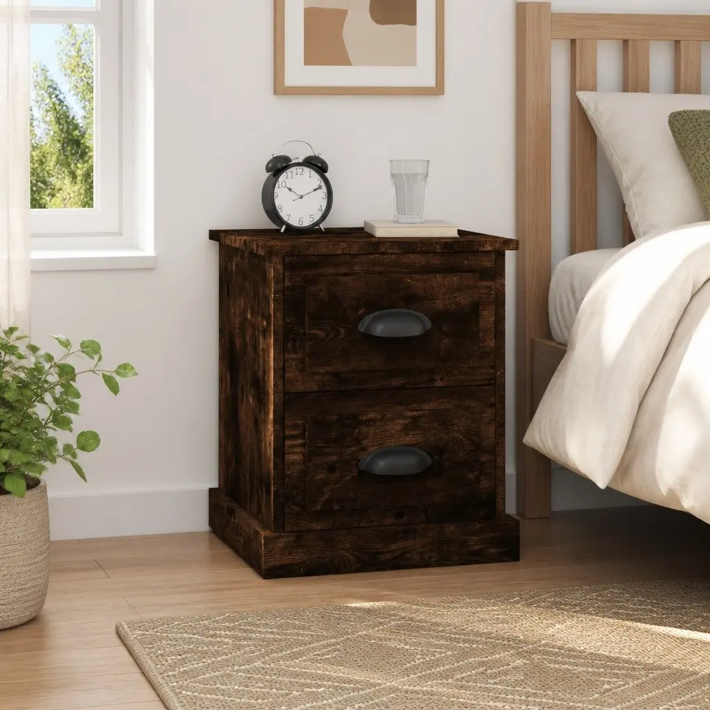 Bedside Cabinets 2 Piece Engineered Wood Storage Brown 39x39x47.5 cm