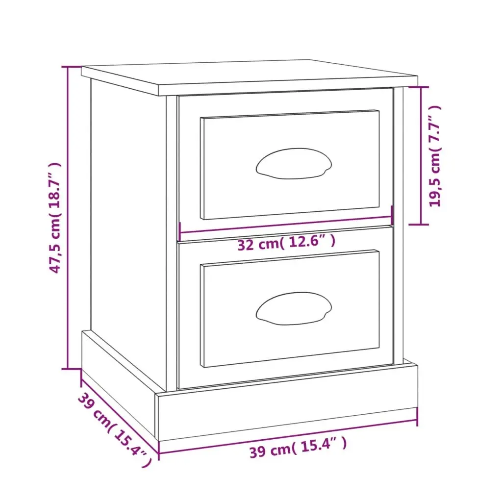 Bedside Table 2 Drawer Storage Convenience Grey 39x39x47.5cm