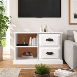 White Engineered Wood TV Cabinet with Drawers and Compartments