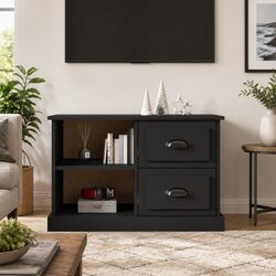 Black TV Cabinet 73x35.5x47.5 cm with 2 Drawers