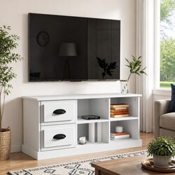 White TV Cabinet with Drawers and Open Storage