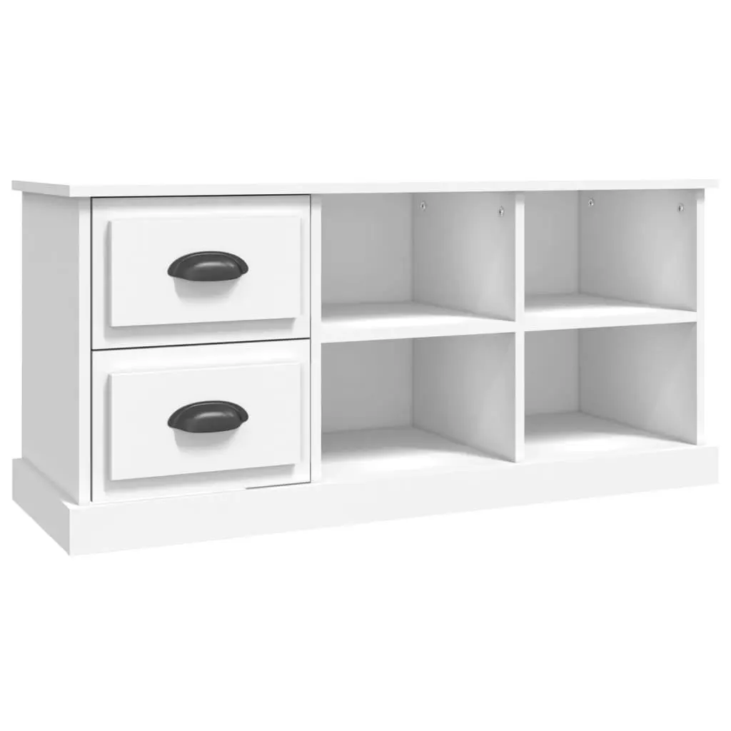 White TV Cabinet with Drawers and Open Compartments Engineered Wood 102x35.5x47.5 cm