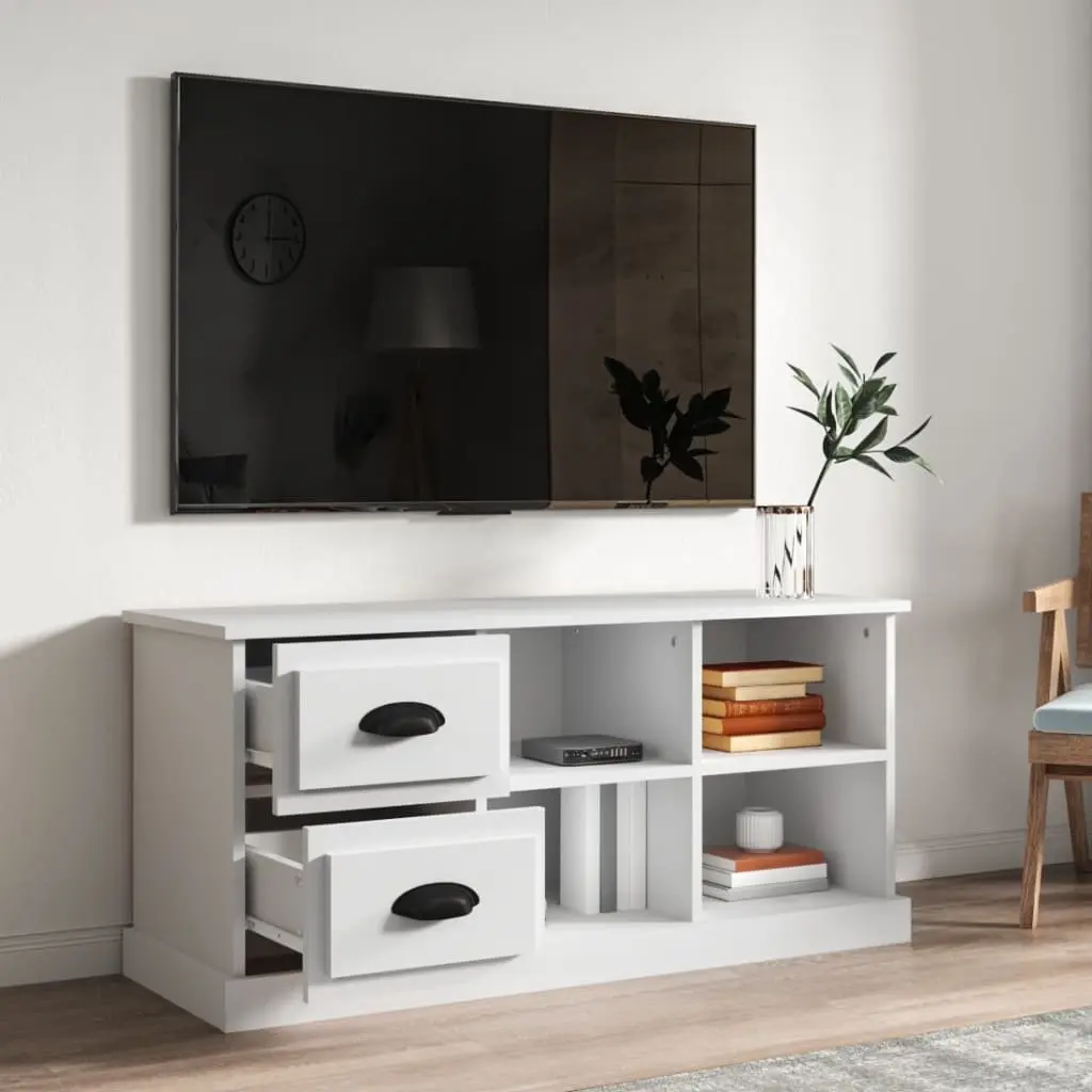 White TV Cabinet with Drawers and Open Compartments Engineered Wood 102x35.5x47.5 cm