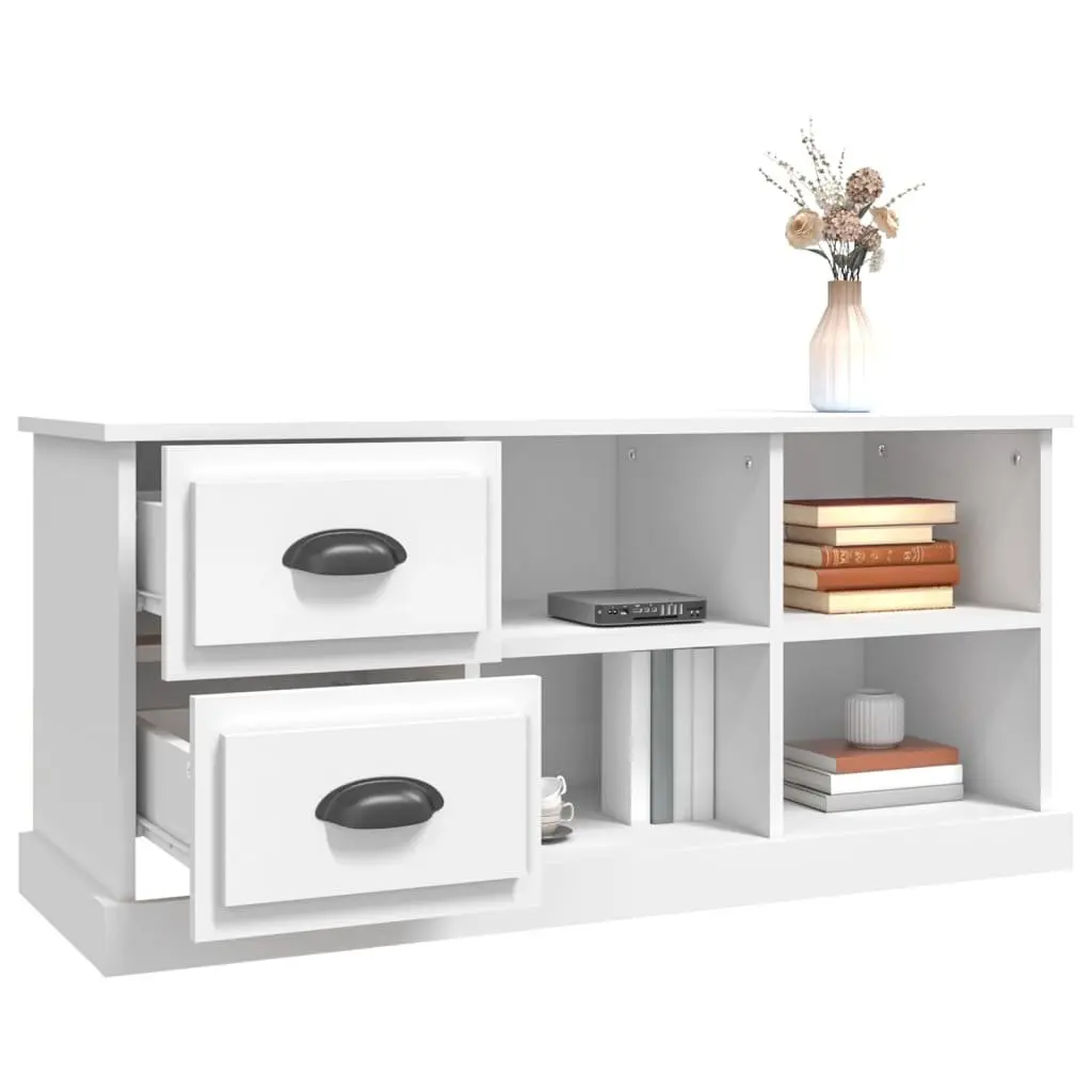 White TV Cabinet with Drawers and Open Compartments Engineered Wood 102x35.5x47.5 cm