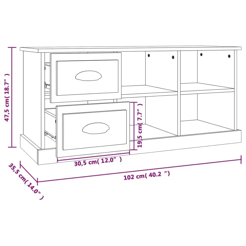 TV Cabinet High Gloss White Storage Unit 2 Drawers 4 Compartments