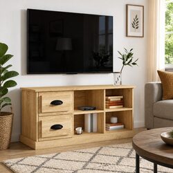 Engineered Wood TV Cabinet with Drawers and Compartments