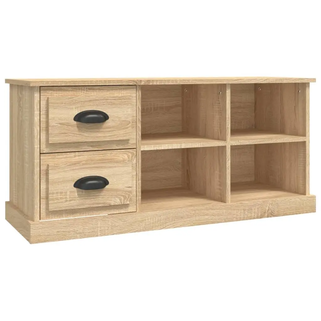 TV Cabinet Engineered Wood Storage Unit with Drawers Open Compartments Brown 102 x 35.5 x 47.5 cm