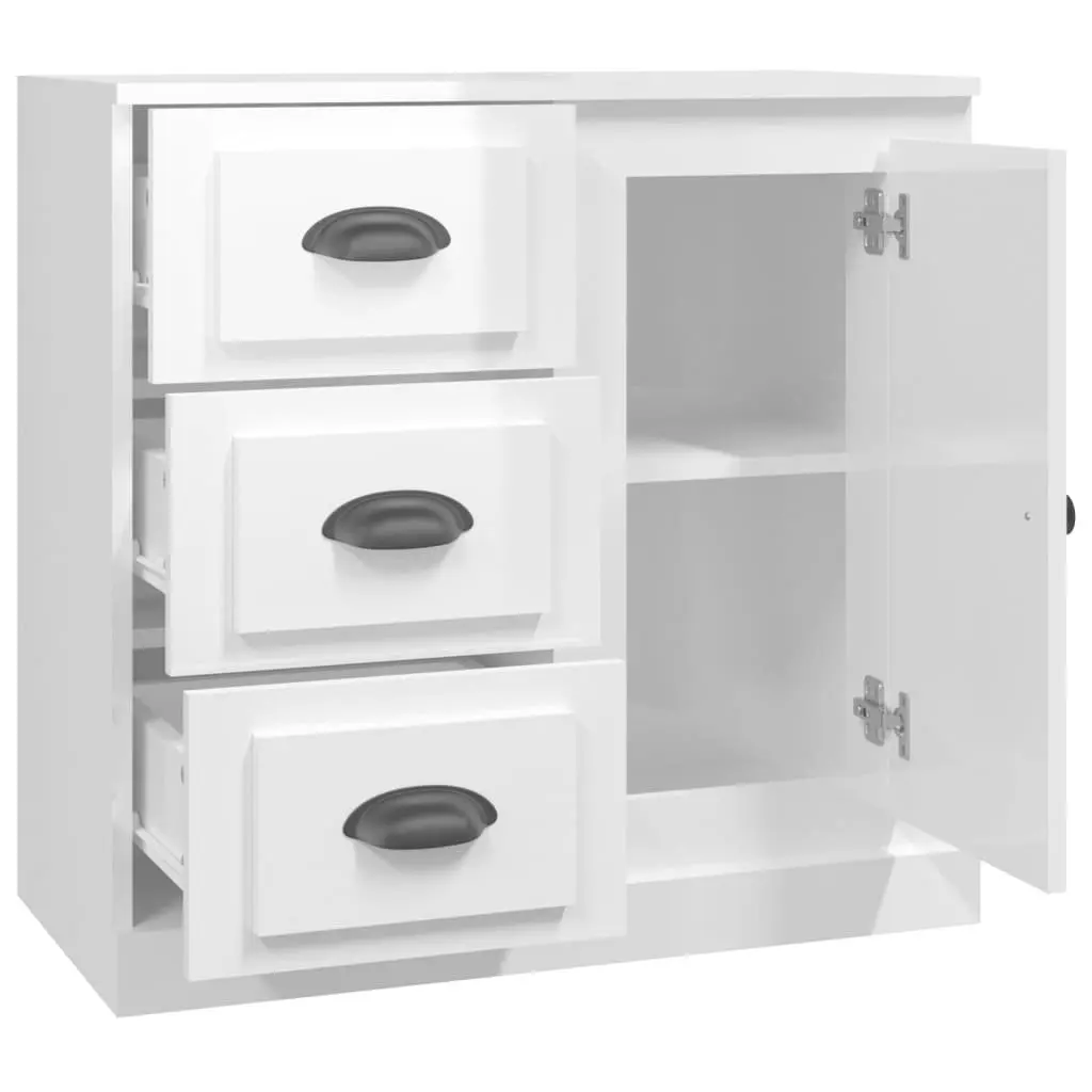 Sideboard High Gloss Storage Cabinet Engineered Wood 70 x 35.5 x 67.5 cm White