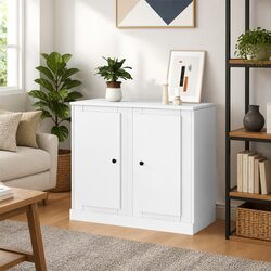 2-Piece White Storage Sideboards in Engineered Wood