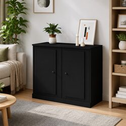 Black Engineered Wood Sideboard Set of 2 Cabinets