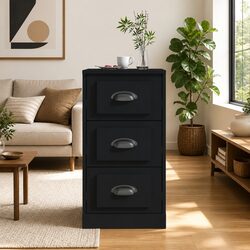 Engineered Wood Black Sideboard Storage Cabinet