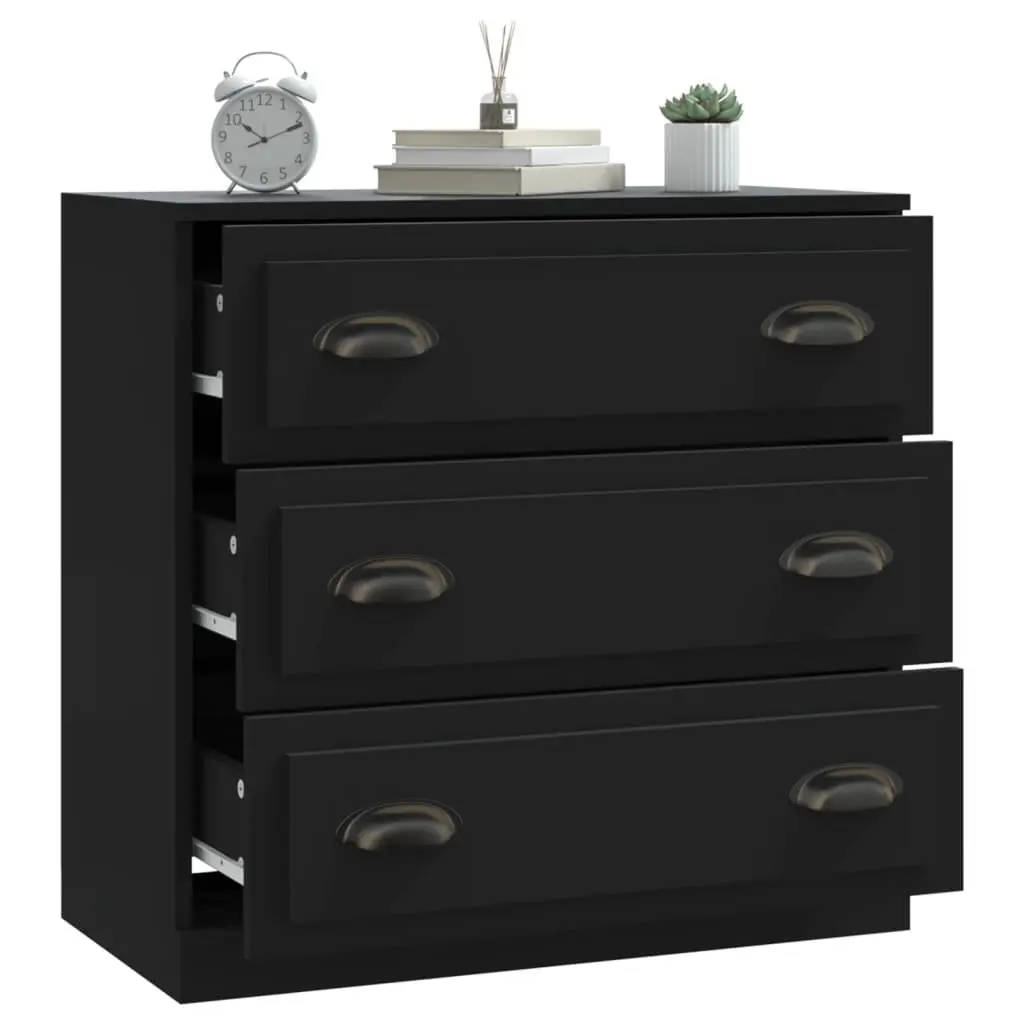 Engineered Wood Sideboard Cabinet Black Spacious Storage Buffet 70cm Width