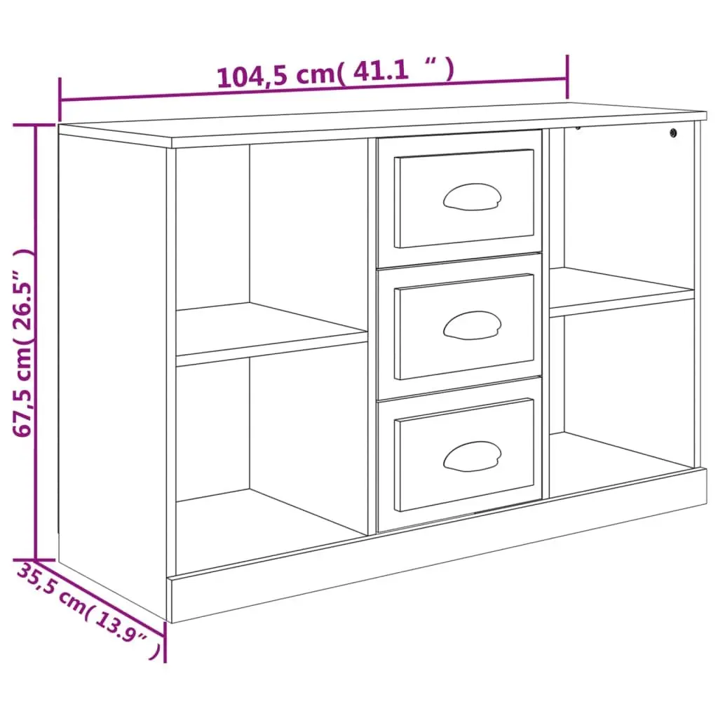 Black Sideboard Cabinet Storage Engineered Wood Home Buffet 104.5 x 35.5 x 67.5 cm