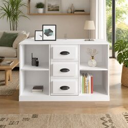 Engineered Wood High Gloss White Buffet Display Cabinet